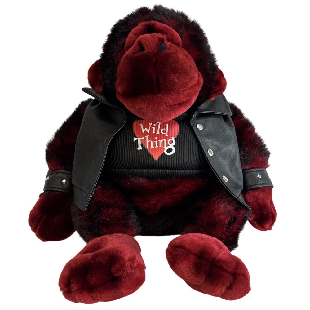 Wild Thing Gorilla Plush Toy Red Black Leather Jacket Valentine Stuffed Animal